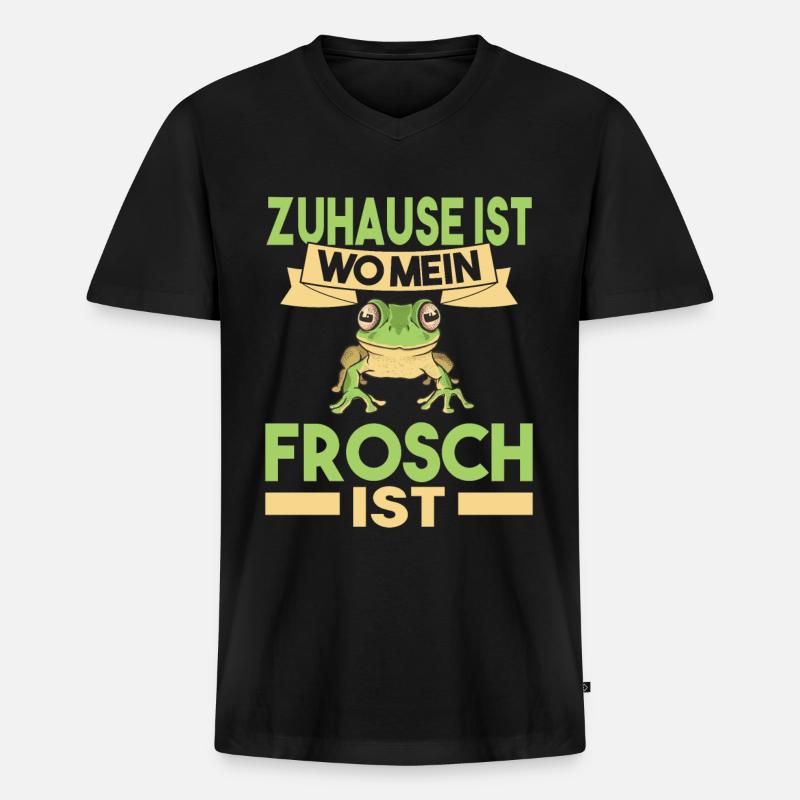 Frosch - Männer Premium Bio T-Shirt mit V-Ausschnitt - Schwarz