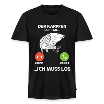 Angeln Angler Karpfen Fischer - Männer Premium Bio T-Shirt mit V-Ausschnitt - Schwarz - Vorne - Nico (187cm)