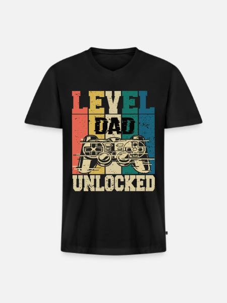 Level Papa Unlocked - Men's Premium Organic T-shirt with V-neck - black