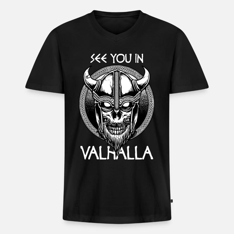 Wikinger Valhalla Spruch Totenkopf Geschenk - Männer Premium Bio T-Shirt mit V-Ausschnitt - Schwarz
