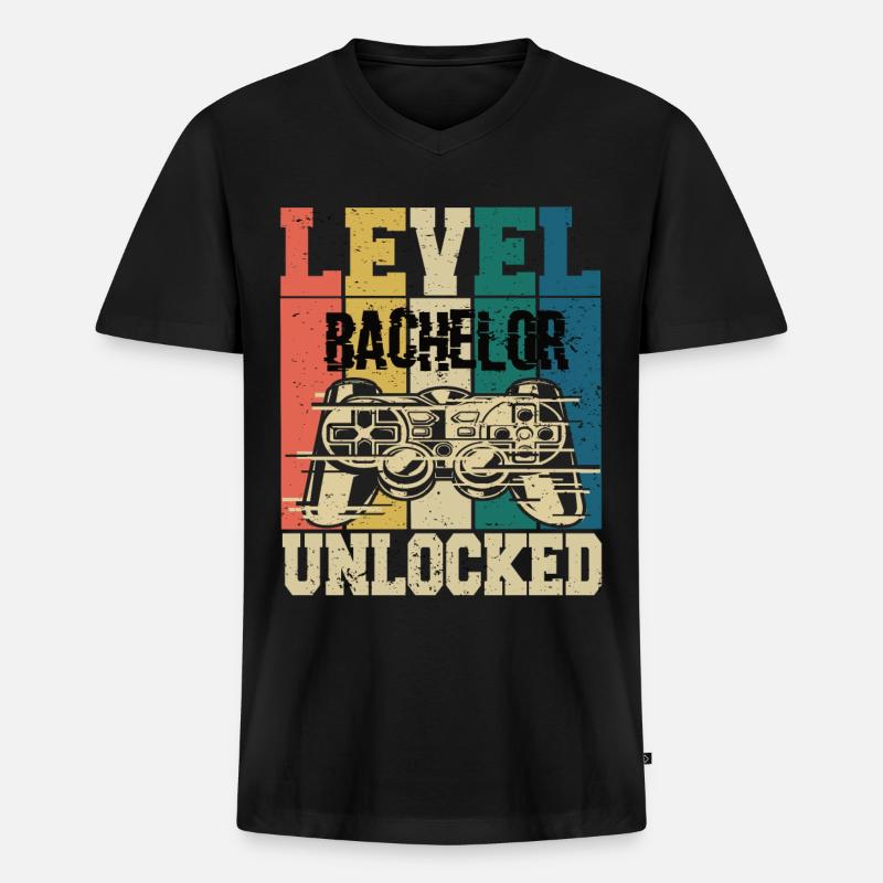 Level Bachelor Freigeschaltet - Männer Premium Bio T-Shirt mit V-Ausschnitt - Schwarz