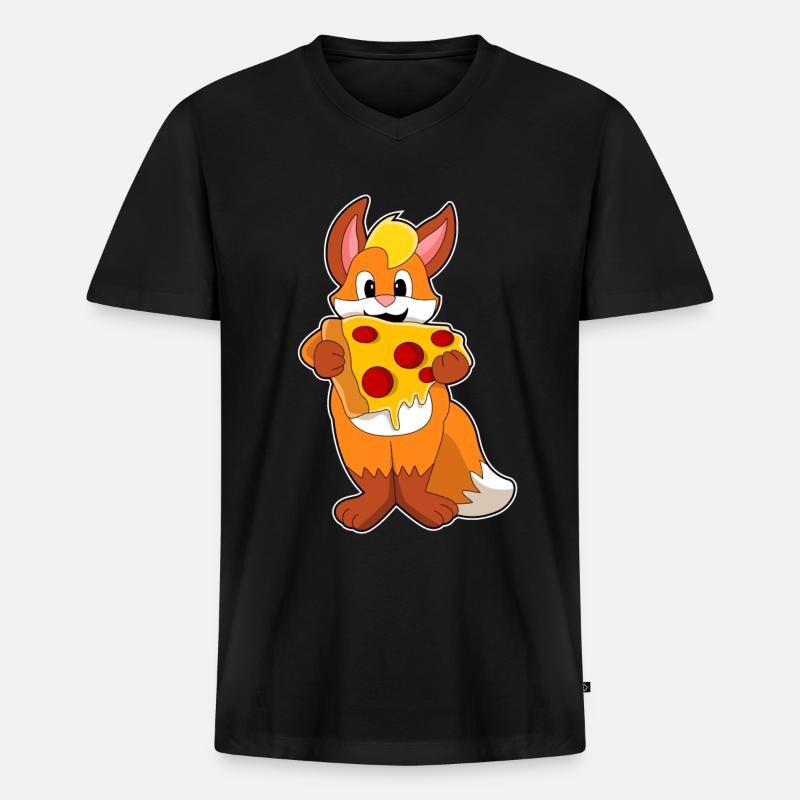 Fuchs mit Pizza - Männer Premium Bio T-Shirt mit V-Ausschnitt - Schwarz