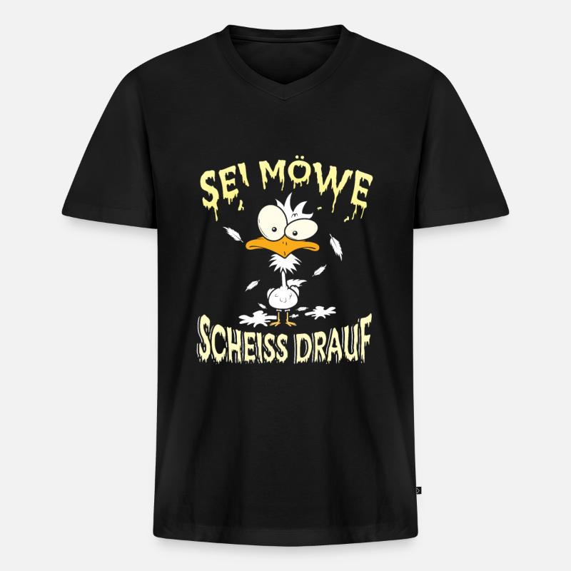 Sei Möwe Scheiss drauf - Männer Premium Bio T-Shirt mit V-Ausschnitt - Schwarz
