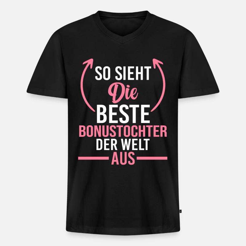 Bester Stieftochter Bonustochter - Männer Premium Bio T-Shirt mit V-Ausschnitt - Schwarz