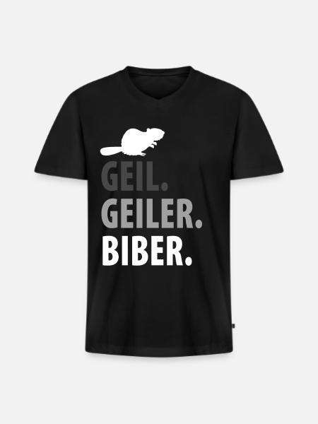 Biber - Männer Premium Bio T-Shirt mit V-Ausschnitt - Schwarz
