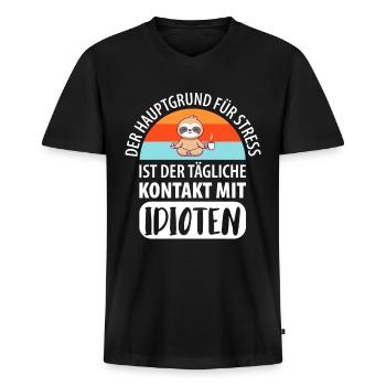 Gestresste Idioten Faultier - Männer Premium Bio T-Shirt mit V-Ausschnitt - Schwarz - Vorne - Nico (187cm)