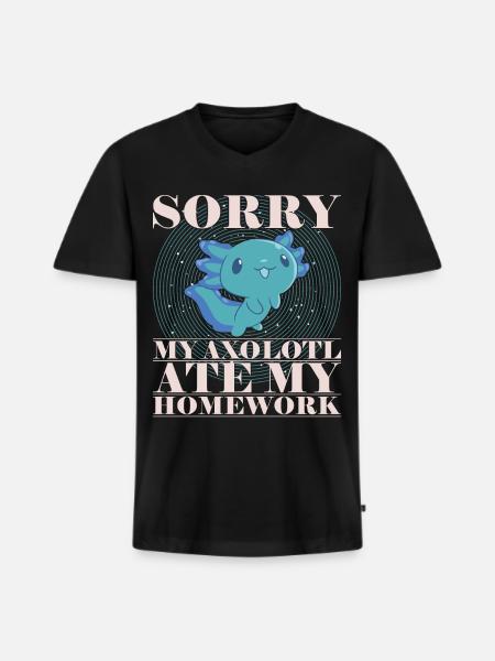 Salamandre amphibienne Axolotl - T-shirt encolure en V Premium bio Homme - noir