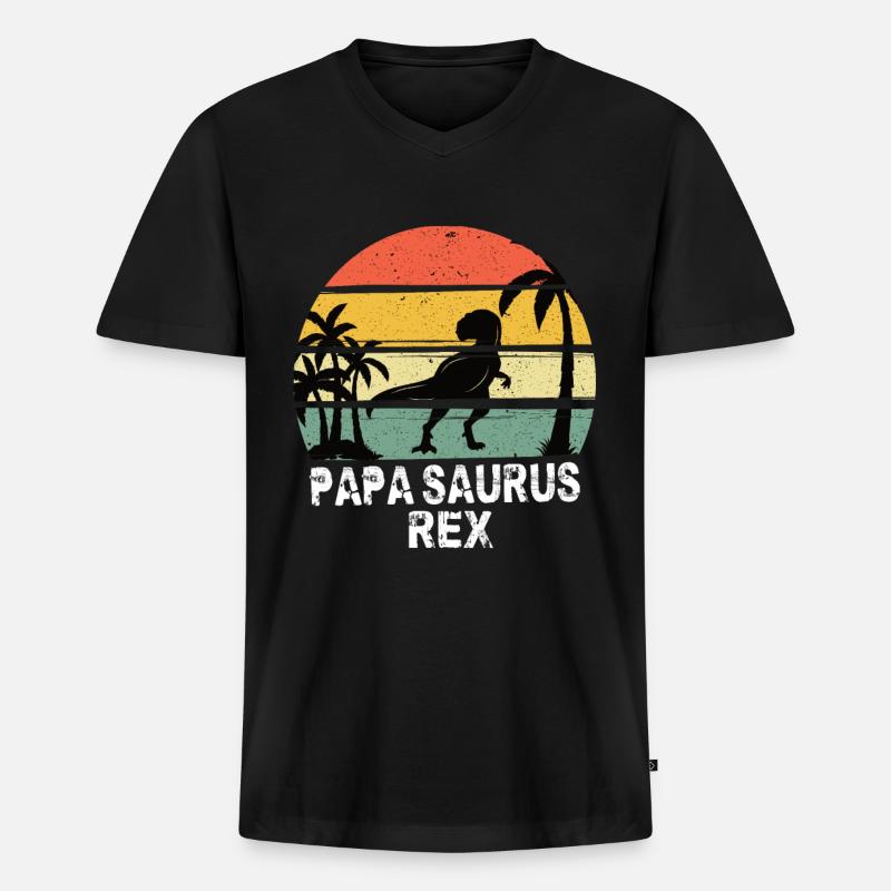 Papa Saurus Rex - Männer Premium Bio T-Shirt mit V-Ausschnitt - Schwarz