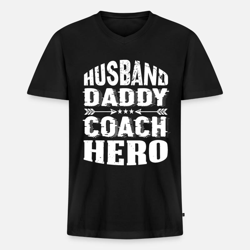 Husband Daddy Coach Hero - Männer Premium Bio T-Shirt mit V-Ausschnitt - Schwarz
