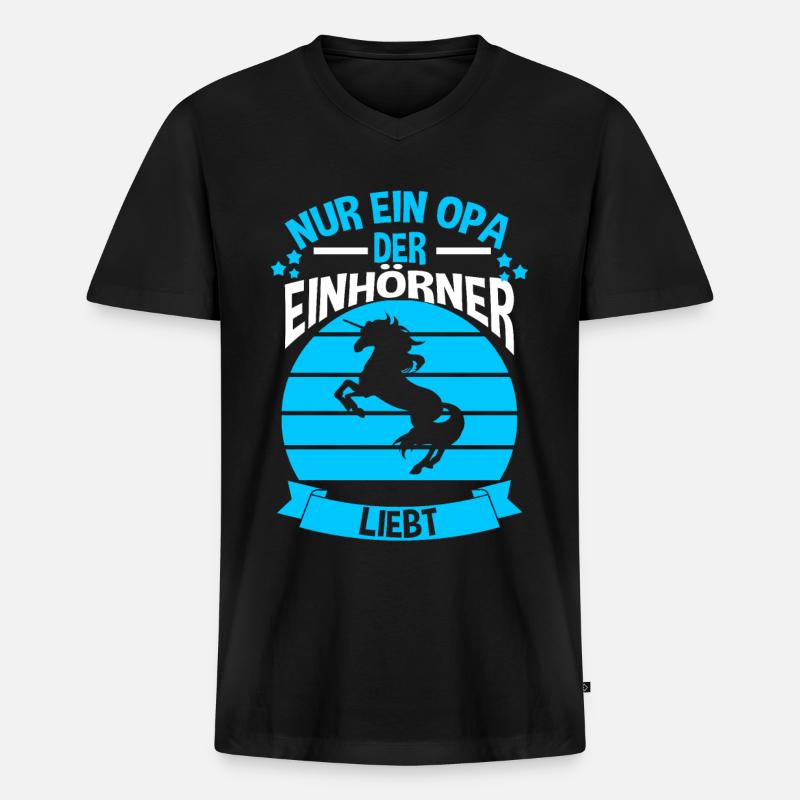 Einhorn Opa - Männer Premium Bio T-Shirt mit V-Ausschnitt - Schwarz