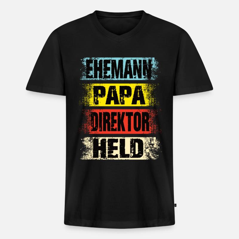 Ehemann Papa Direktor Held - Männer Premium Bio T-Shirt mit V-Ausschnitt - Schwarz