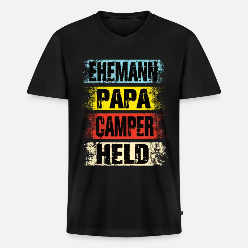 Ehemann Papa Camper Held - Männer Premium Bio T-Shirt mit V-Ausschnitt - Schwarz