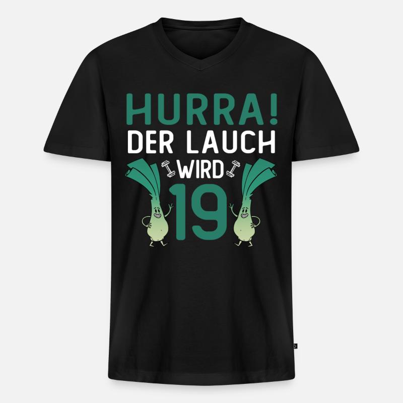 Hurra der Lauch wird 19 - Männer Premium Bio T-Shirt mit V-Ausschnitt - Schwarz