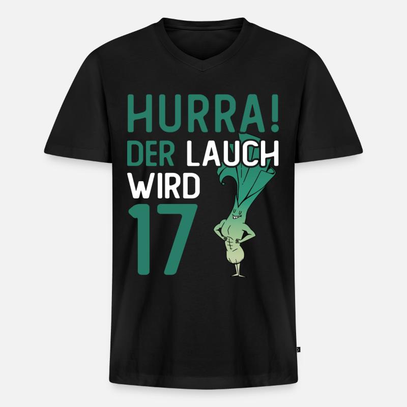 Hurra der Lauch wird 17 - Männer Premium Bio T-Shirt mit V-Ausschnitt - Schwarz