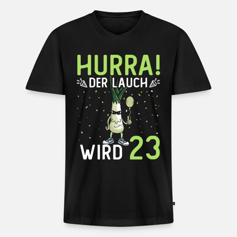 Hurra der Lauch wird 23 - Männer Premium Bio T-Shirt mit V-Ausschnitt - Schwarz