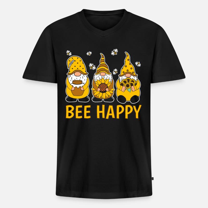 Bee Happy - Männer Premium Bio T-Shirt mit V-Ausschnitt - Schwarz