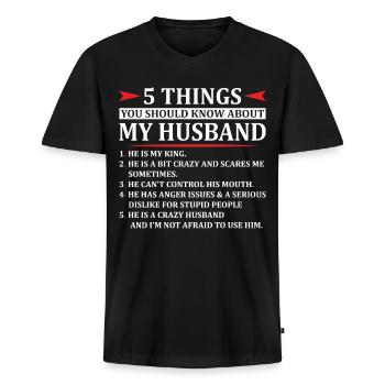 Herren Stolzer Ehemann der besten Ehefrau der Welt - Männer Premium Bio T-Shirt mit V-Ausschnitt - Schwarz - Vorne - Nico (187cm)