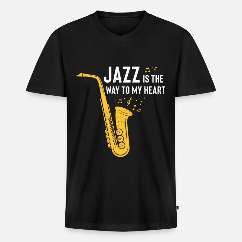 Jazz Tshirt - Männer Premium Bio T-Shirt mit V-Ausschnitt - Schwarz