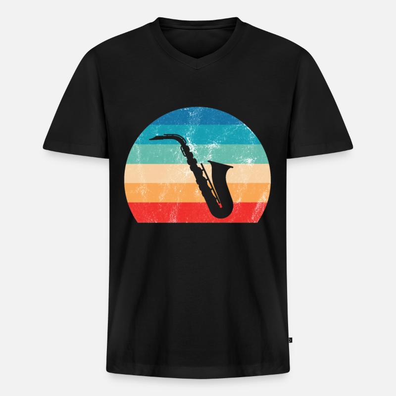 Jazz Tshirt - Männer Premium Bio T-Shirt mit V-Ausschnitt - Schwarz