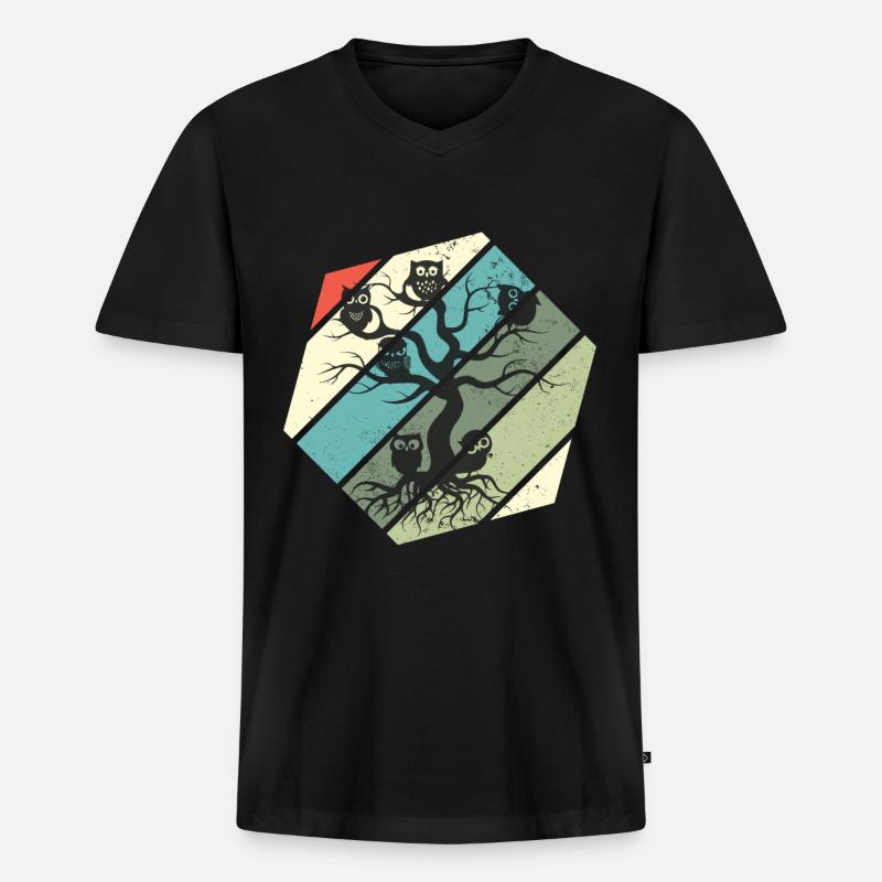 Eule Stammbaum Nachtaktiv Eulen - Männer Premium Bio T-Shirt mit V-Ausschnitt - Schwarz