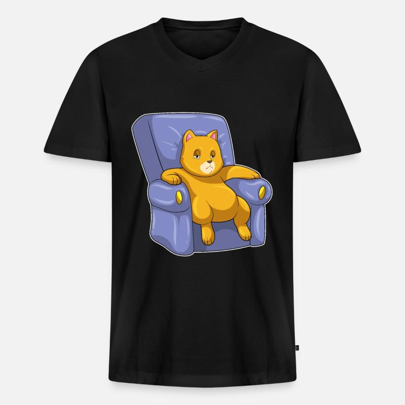 Katze mit Sofa - Männer Premium Bio T-Shirt mit V-Ausschnitt - Schwarz