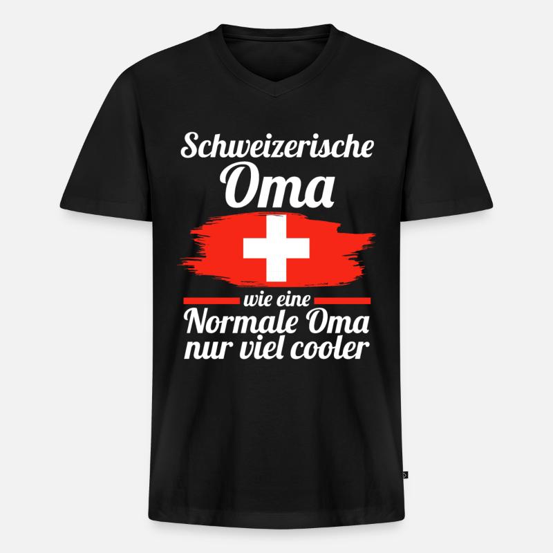 Schweizerin Schweizer Oma Schweiz - Männer Premium Bio T-Shirt mit V-Ausschnitt - Schwarz