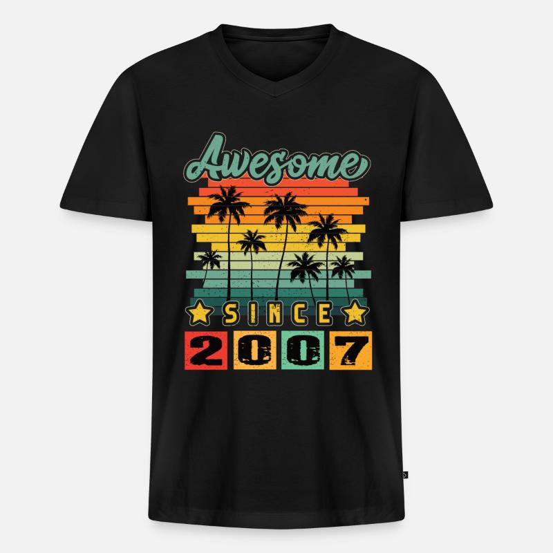 Awesome Since 2007 - Männer Premium Bio T-Shirt mit V-Ausschnitt - Schwarz