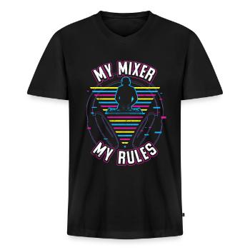 DJ Tshirt for Party Disc Jockey Rave Techno Mixer - Men's Premium Organic T-shirt with V-neck - black - Front - Nico (187cm)