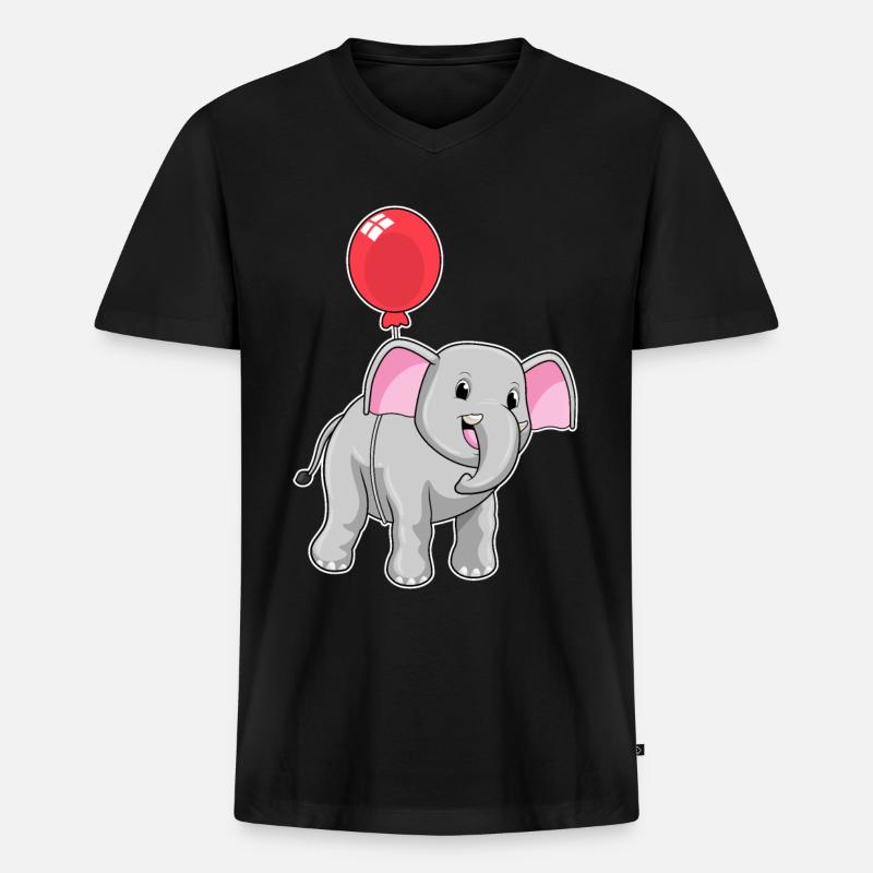 Elefant mit Luftballon - Männer Premium Bio T-Shirt mit V-Ausschnitt - Schwarz