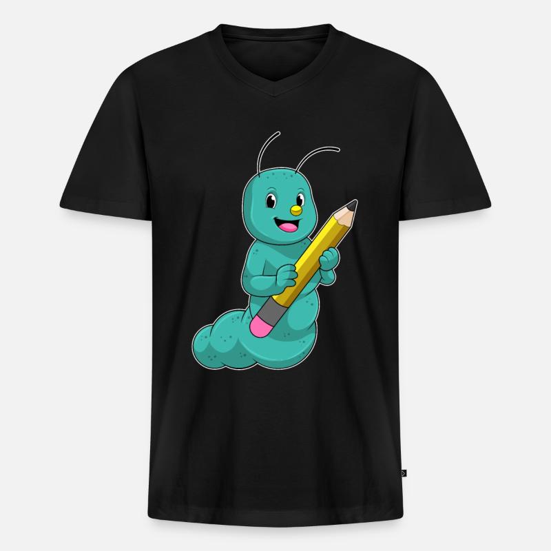 Raupe mit Bleistift - Männer Premium Bio T-Shirt mit V-Ausschnitt - Schwarz