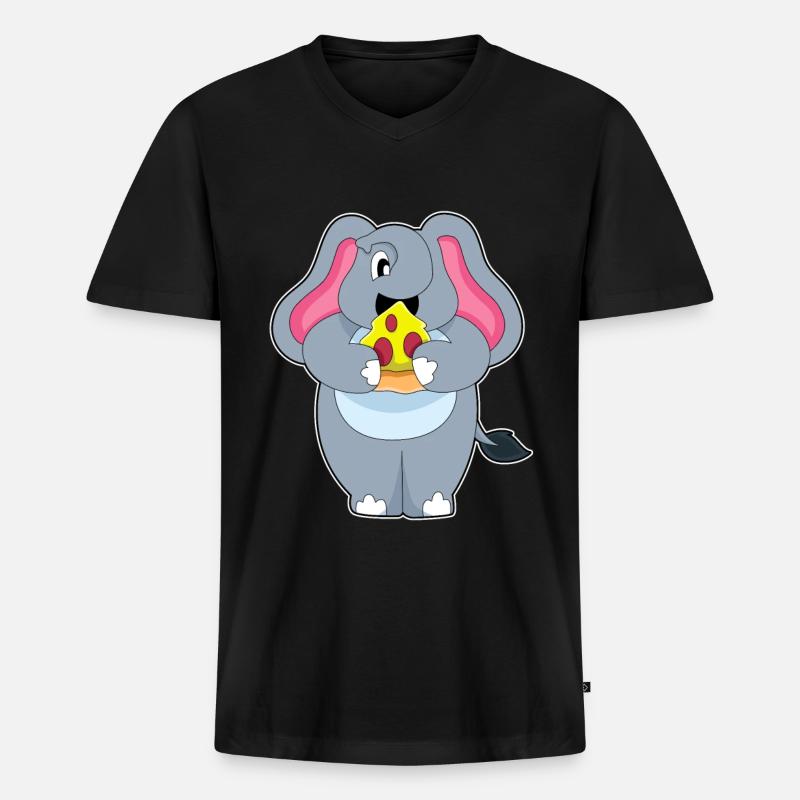 Elefant mit Pizza - Männer Premium Bio T-Shirt mit V-Ausschnitt - Schwarz