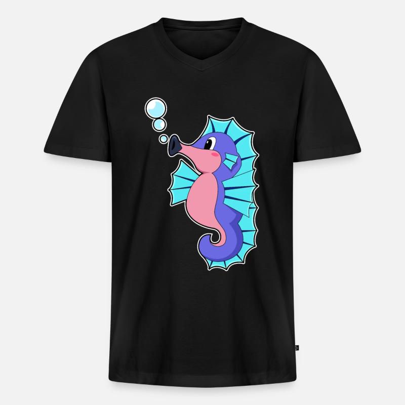 Seepferdchen - Männer Premium Bio T-Shirt mit V-Ausschnitt - Schwarz
