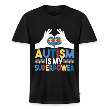 Autisme autistique Autiste - T-shirt encolure en V Premium bio Homme - noir - Devant - Nico (187cm)
