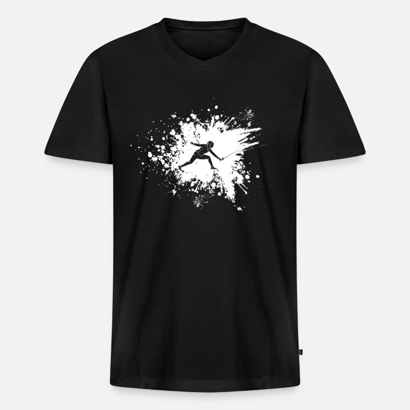 Fechten Degen Fechtduell Geschenkidee - Männer Premium Bio T-Shirt mit V-Ausschnitt - Schwarz