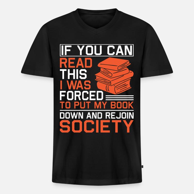 Lesen Buch Bücherwurm Leseratte - Männer Premium Bio T-Shirt mit V-Ausschnitt - Schwarz