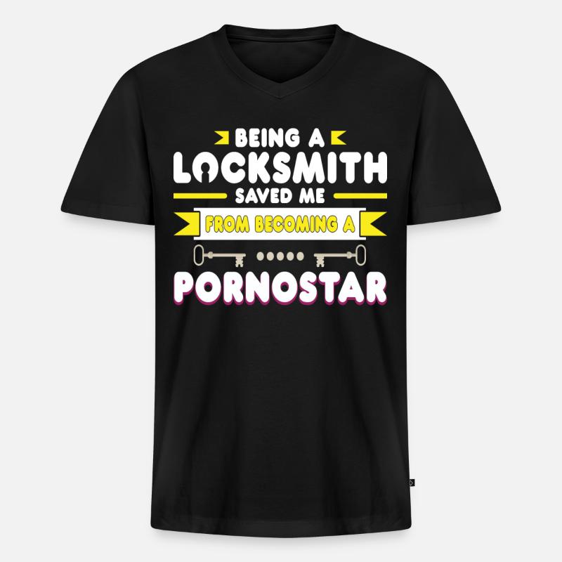 Technologie de sécurité de serrurier - T-shirt encolure en V Premium bio Homme - noir