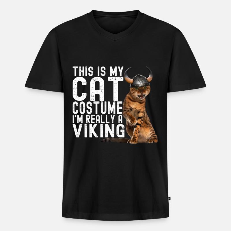 Wikinger Katze - Männer Premium Bio T-Shirt mit V-Ausschnitt - Schwarz