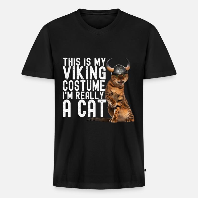 Wikinger Katze - Männer Premium Bio T-Shirt mit V-Ausschnitt - Schwarz