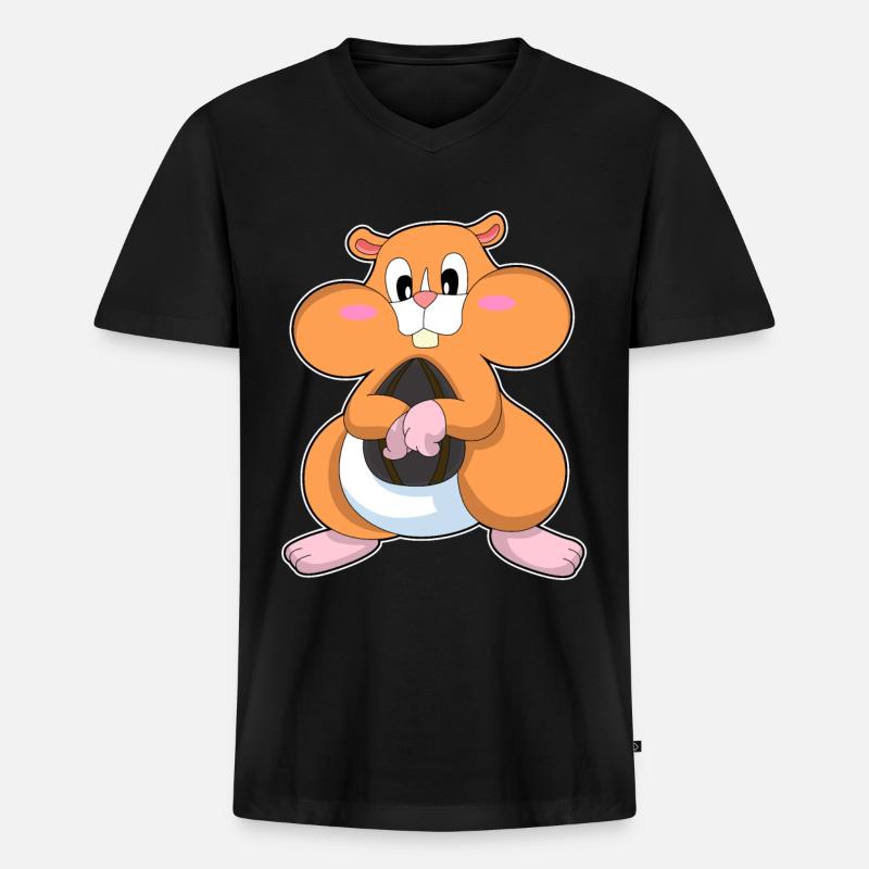 Hamster mit Wallnuss - Männer Premium Bio T-Shirt mit V-Ausschnitt - Schwarz