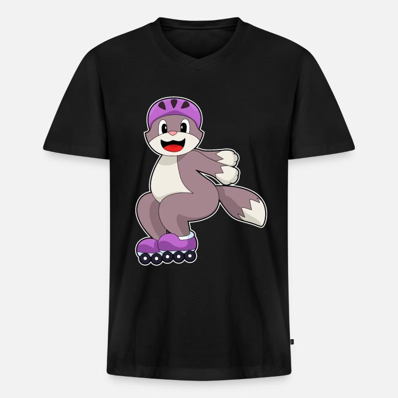 Katze mit Rollschuhe - Männer Premium Bio T-Shirt mit V-Ausschnitt - Schwarz