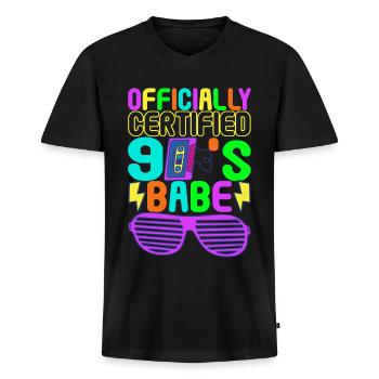 Jaren 90 Party jaren 90 - Mannen Premium Bio T-shirt met V-hals - zwart - Voor - Nico (187cm)