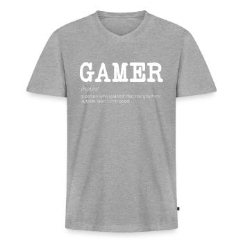 Gambler Gamer Gaming Dicton amusant - T-shirt encolure en V Premium bio Homme - gris chiné - Devant