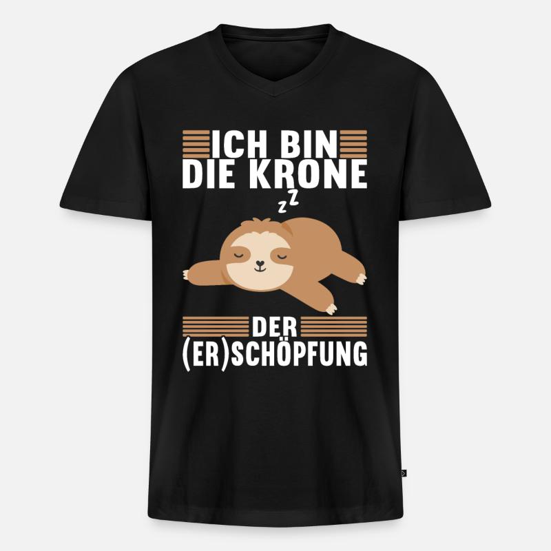 Faultier Spruch Müdigkeit - Männer Premium Bio T-Shirt mit V-Ausschnitt - Schwarz