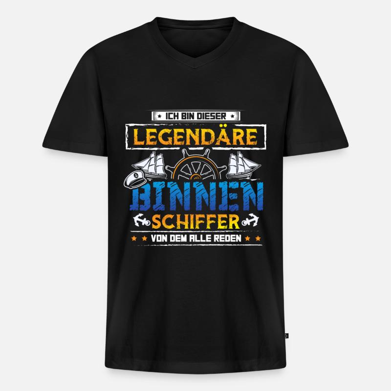 Binnenschiffer Seemann Boot - Männer Premium Bio T-Shirt mit V-Ausschnitt - Schwarz