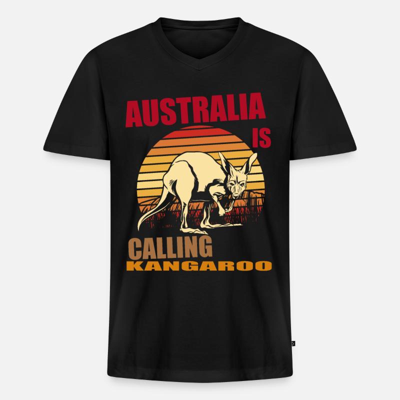 Känguru Retro Australien Calling Outback - Männer Premium Bio T-Shirt mit V-Ausschnitt - Schwarz