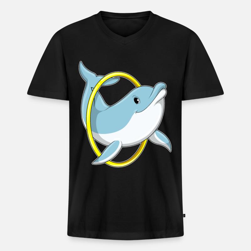 Delfin mit Ring - Männer Premium Bio T-Shirt mit V-Ausschnitt - Schwarz