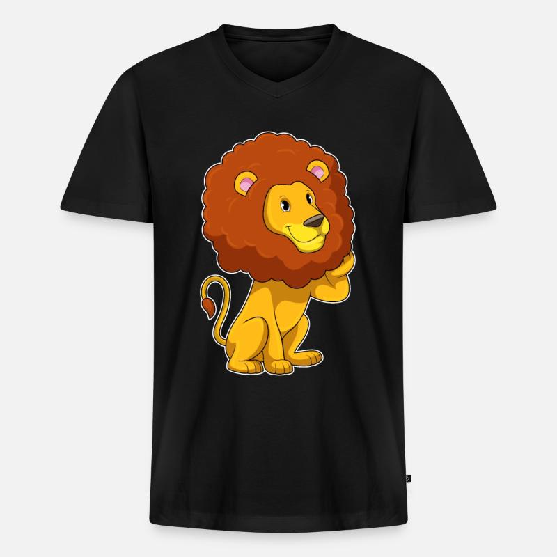 Löwe mit Locken - Männer Premium Bio T-Shirt mit V-Ausschnitt - Schwarz