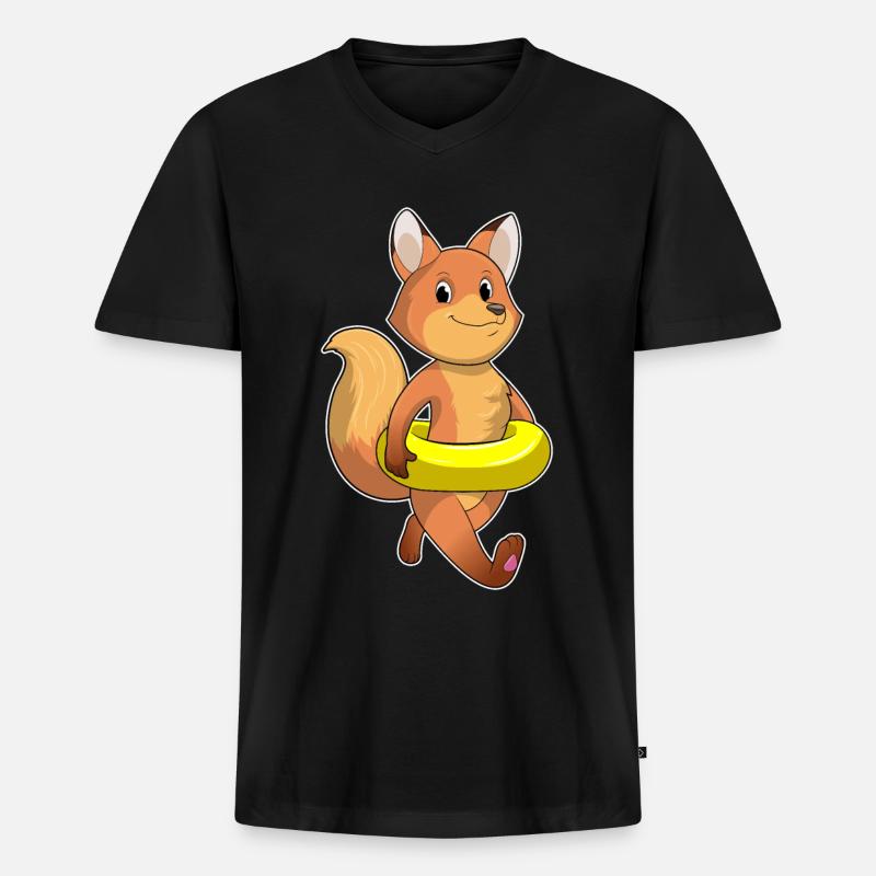 Fuchs mit Rettungsring - Männer Premium Bio T-Shirt mit V-Ausschnitt - Schwarz