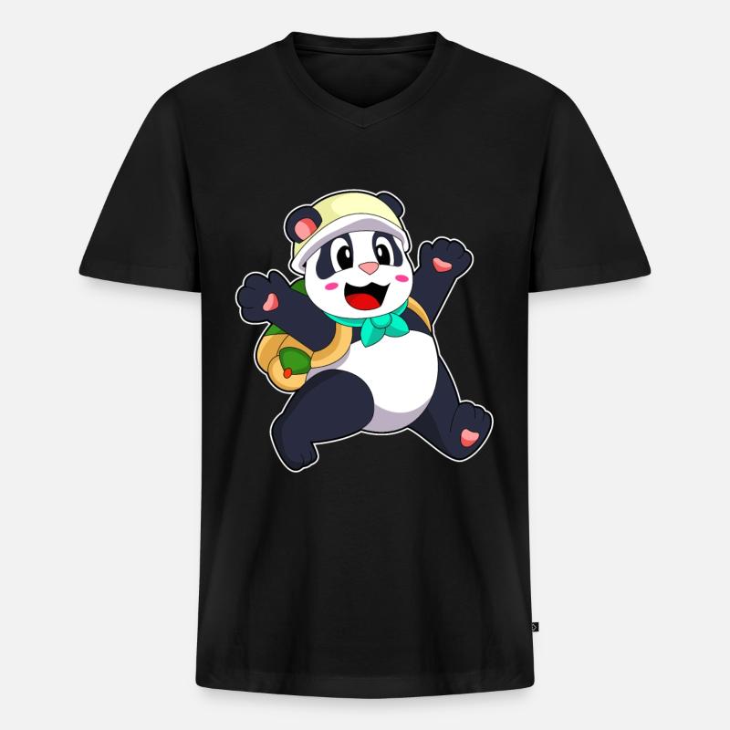 Panda als Schüler - Männer Premium Bio T-Shirt mit V-Ausschnitt - Schwarz