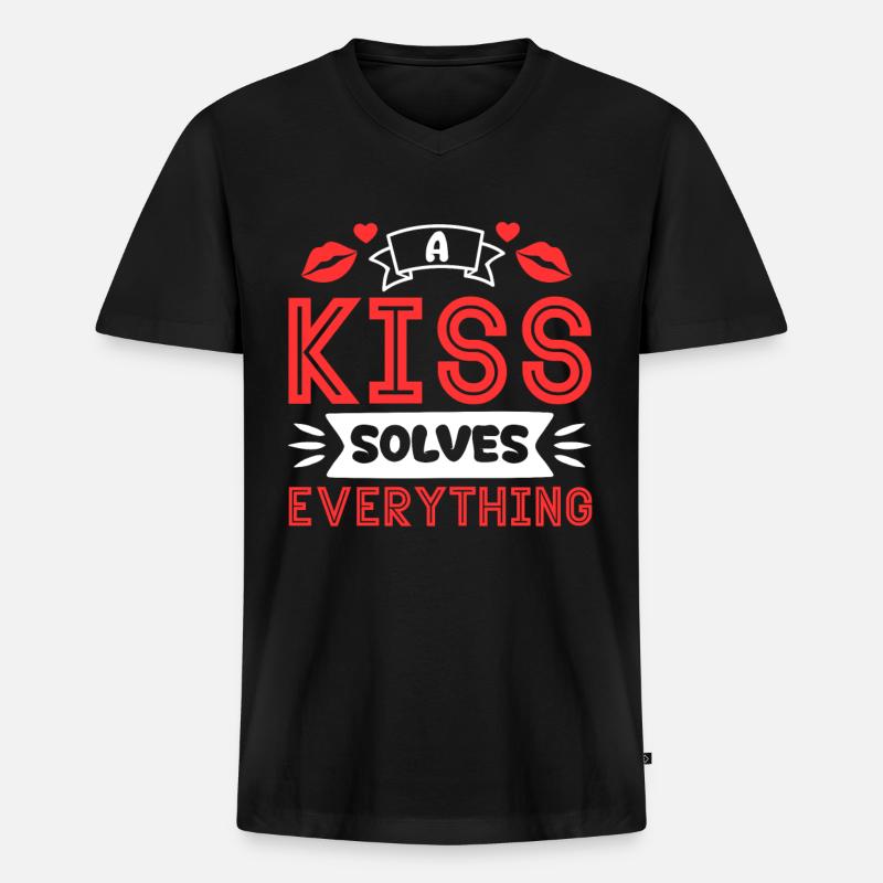 Problem Kissing Solution Relationship Partners - Men's Premium Organic T-shirt with V-neck - black